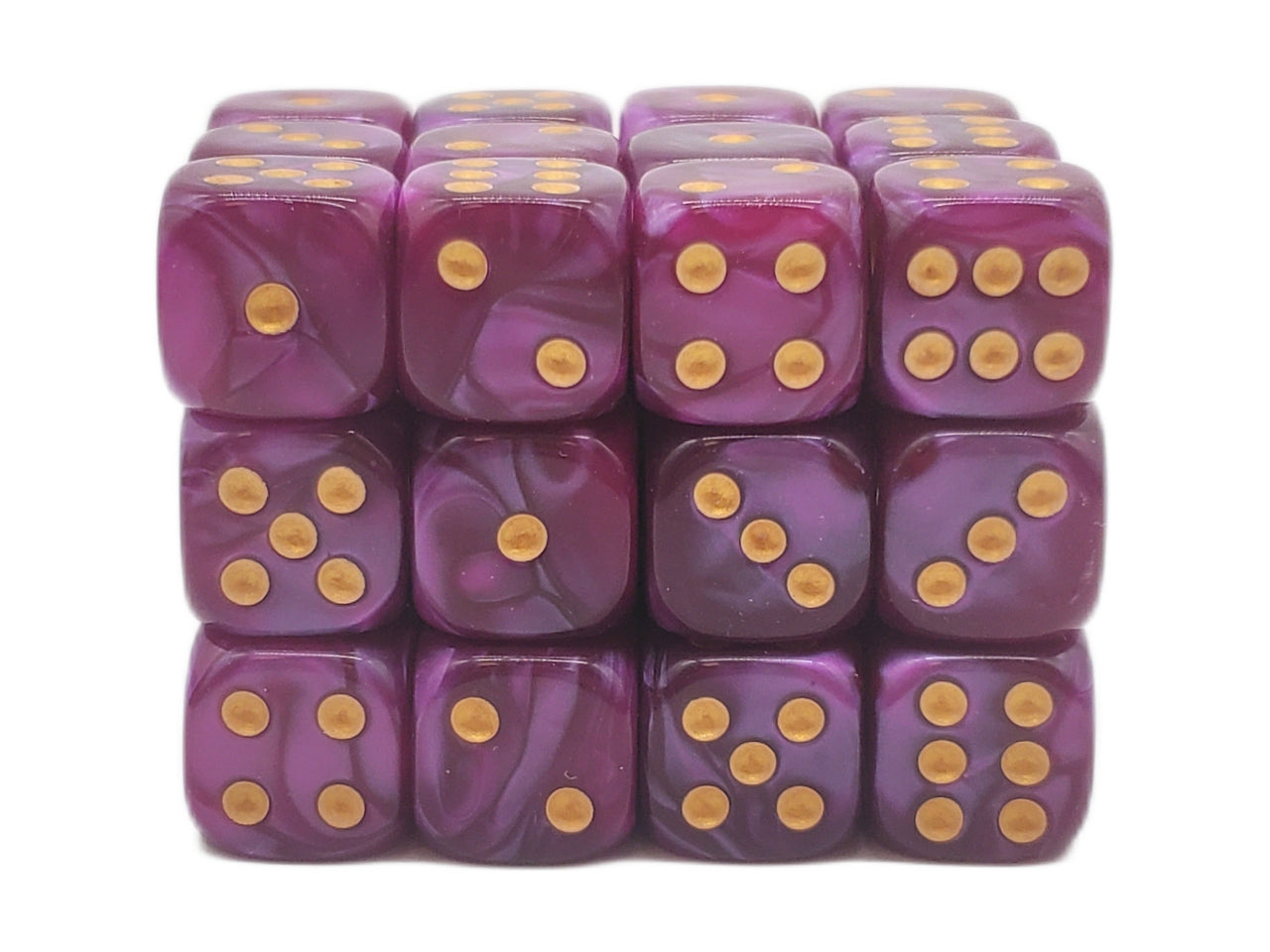 Old School Dice - D6 36ct 12mm - Pearl Drop - Lavender w/ Gold | Deep Dive Games St. Marys
