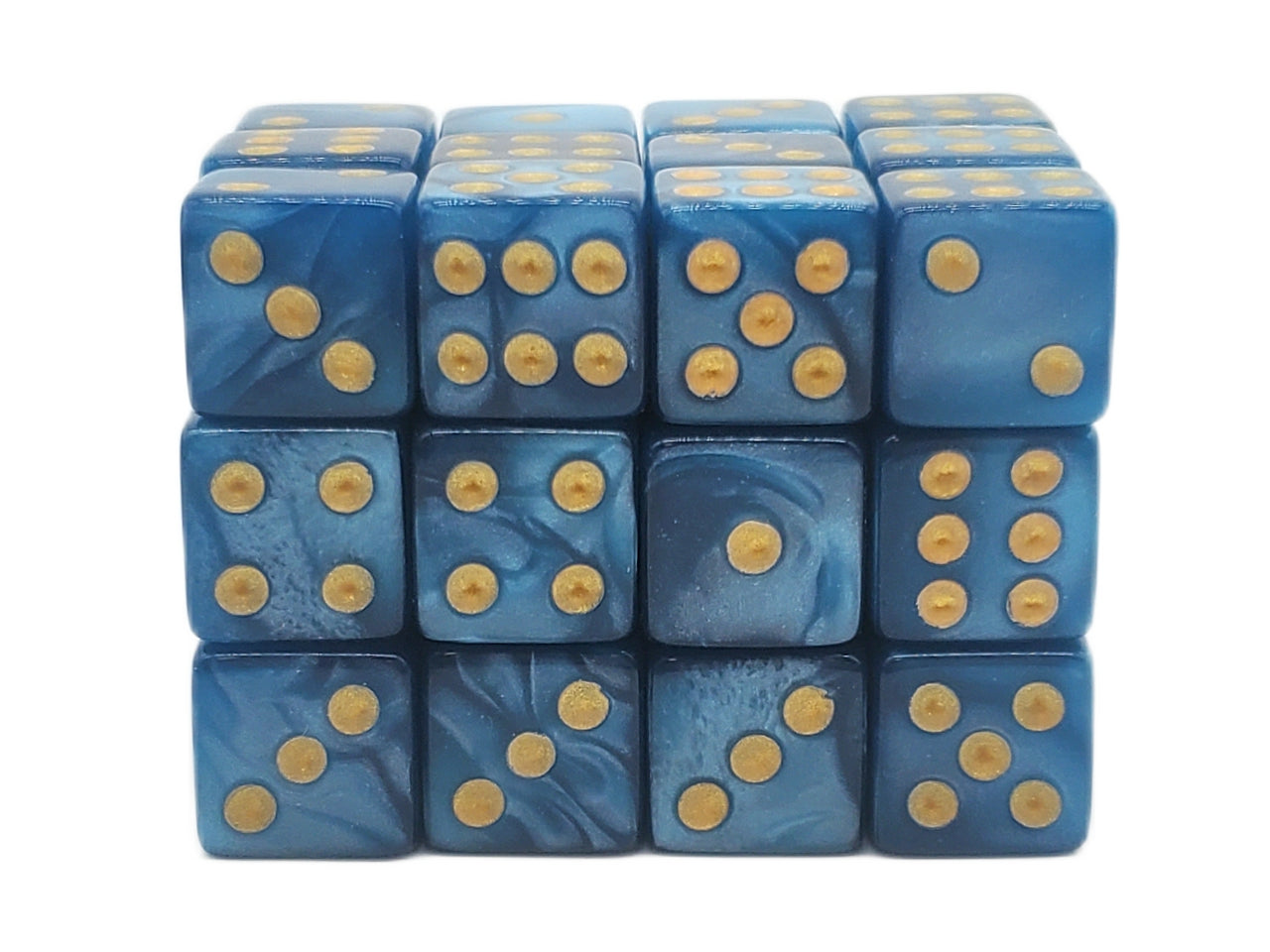 Old School Dice - D6 36ct 12mm - Pearl Drop - Ocean w/ Gold | Deep Dive Games St. Marys