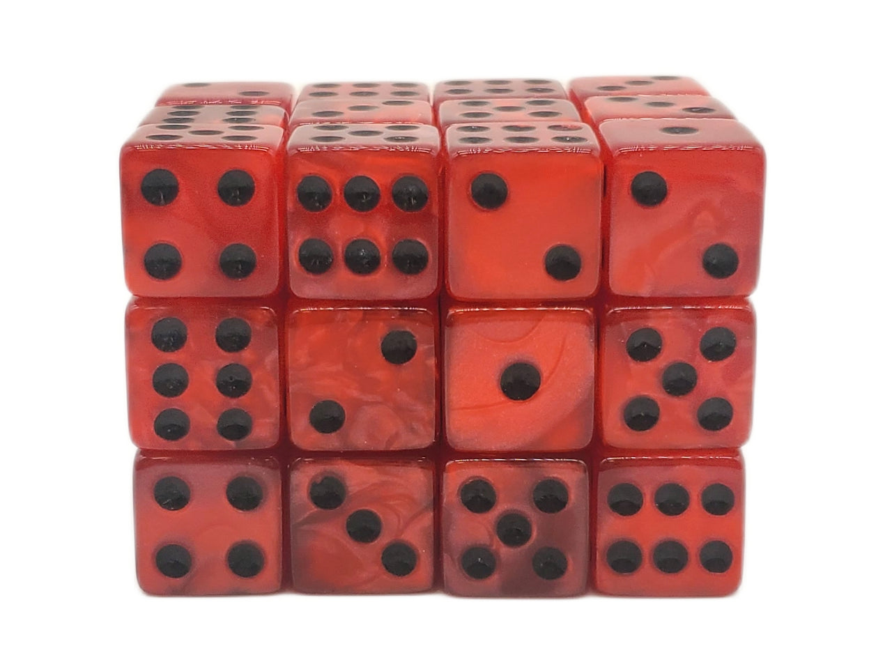 Old School Dice 36ct 12mm D6 Dice Set: Pearl Drop - Blood Red w/ Black | Deep Dive Games St. Marys