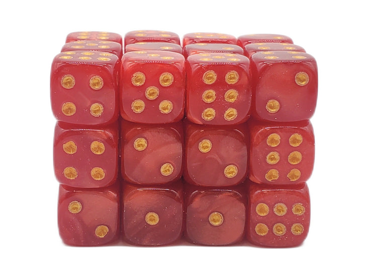 Old School Dice - D6 36ct 12mm - Pearl Drop - Red w/Gold | Deep Dive Games St. Marys