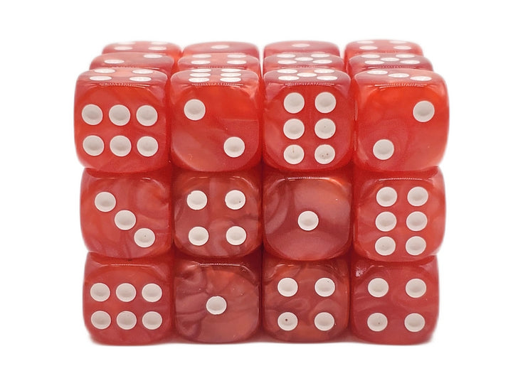 Old School Dice - D6 36ct 12mm - Pearl Drop - Red w/ White | Deep Dive Games St. Marys