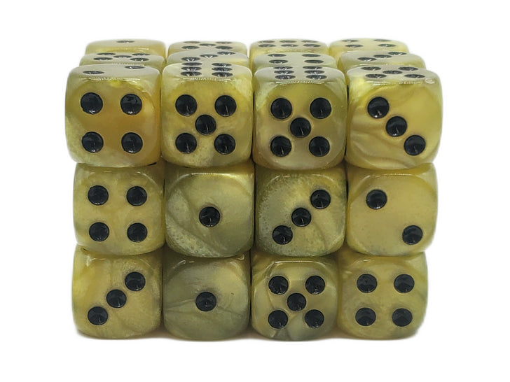 Old School Dice - D6 36ct 12mm - Pearl Drop - Yellow w/Black | Deep Dive Games St. Marys