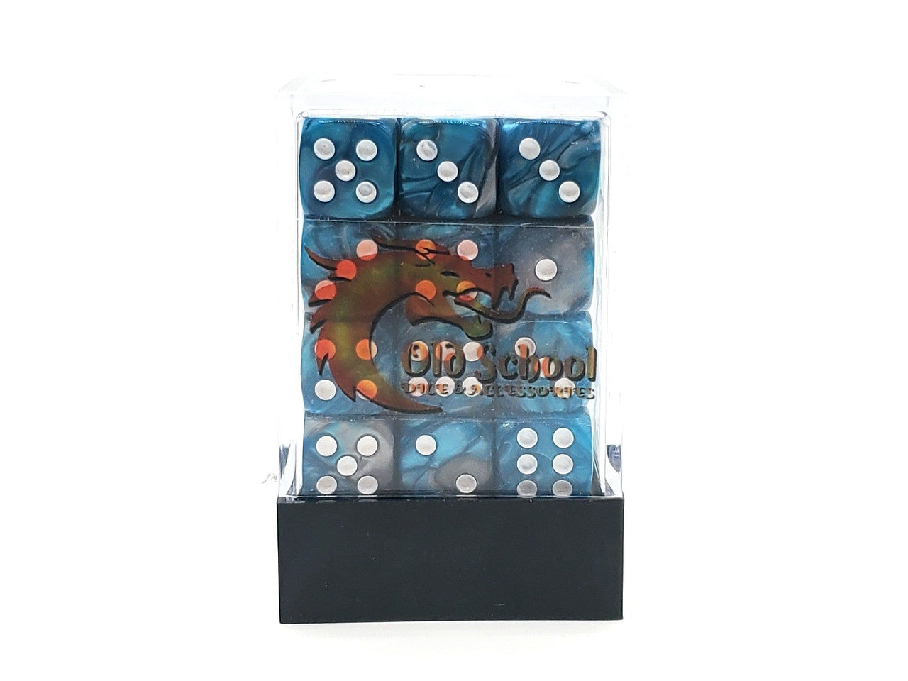 Old School 36ct 12mm D6 Dice Set: Vorpal - Silver & Teal | Deep Dive Games St. Marys