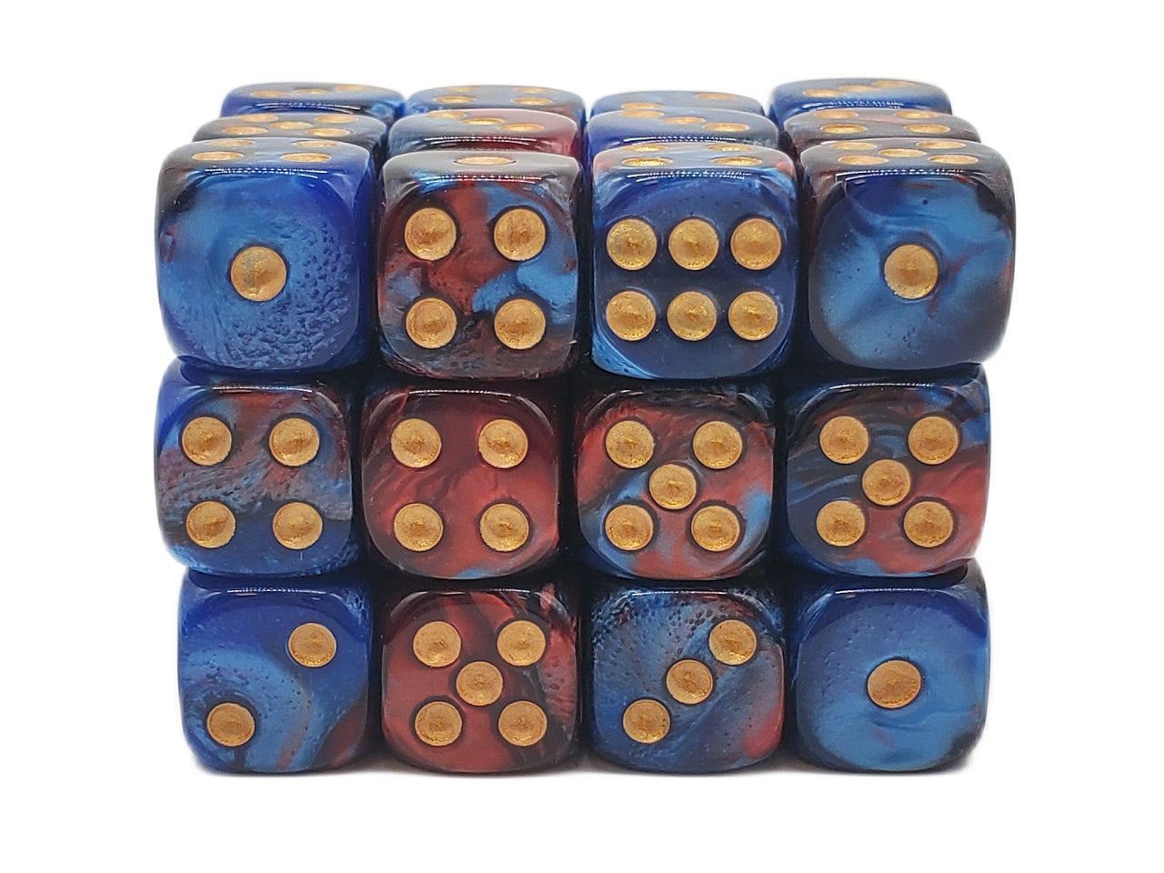 Old School Dice - D6 36ct 12mm - Vorpal - Red and Blue w/ Gold | Deep Dive Games St. Marys