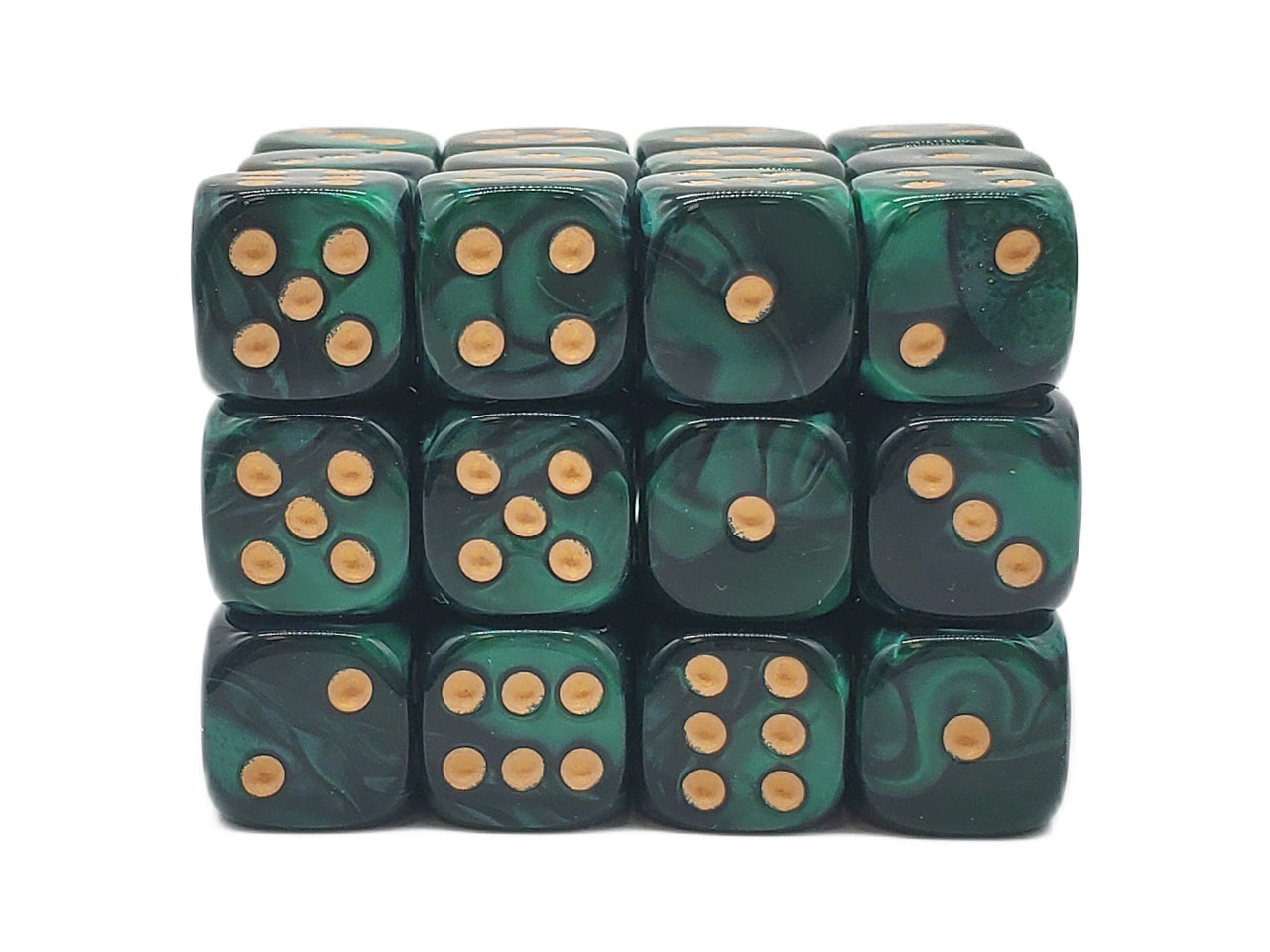 Old School Dice - D6 36ct 12mm - Vorpal - Green and Black w/Gold | Deep Dive Games St. Marys