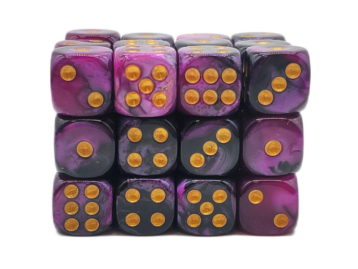 Old School Dice - D6 36ct 12mm - Vorpal Purple and Black w/ Gold | Deep Dive Games St. Marys