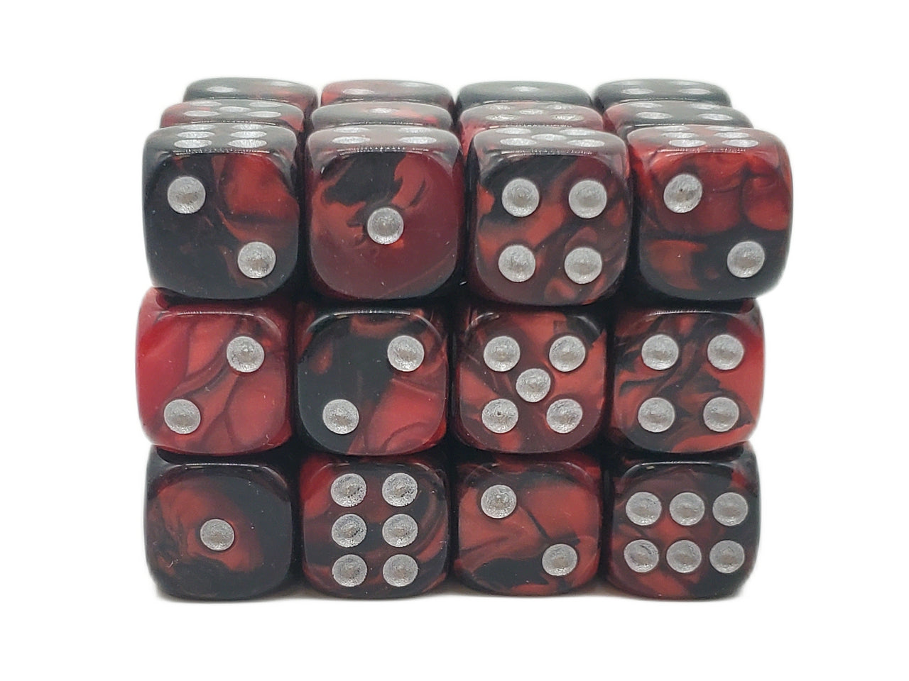 Old School Dice - D6 36ct 12mm - Vorpal - Blood Red and Black w/Silver | Deep Dive Games St. Marys