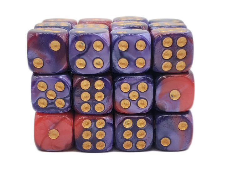 Old School Dice - D6 36ct 12mm - Vorpal - Red and Purple w/ Gold | Deep Dive Games St. Marys