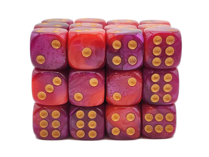Old School Dice - D6 36ct 12mm - Vorpal - Rose Red & Purple w/ Gold | Deep Dive Games St. Marys