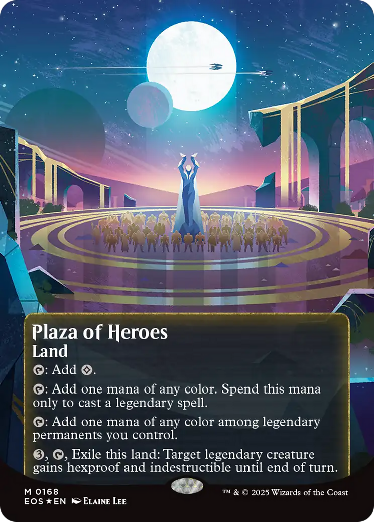 Plaza of Heroes (0168) (Borderless) (Galaxy Foil) [Edge of Eternities: Stellar Sights] | Deep Dive Games St. Marys