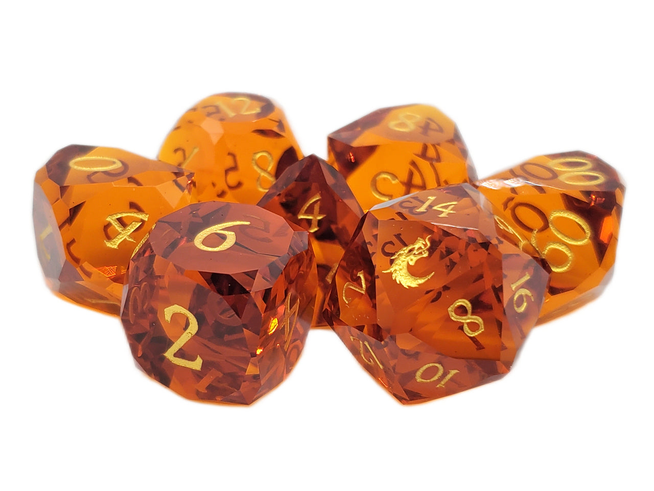 Old School Dice: Gemstone 7-Piece Set - Diamond Cut - Orange Tourmaline | Deep Dive Games St. Marys