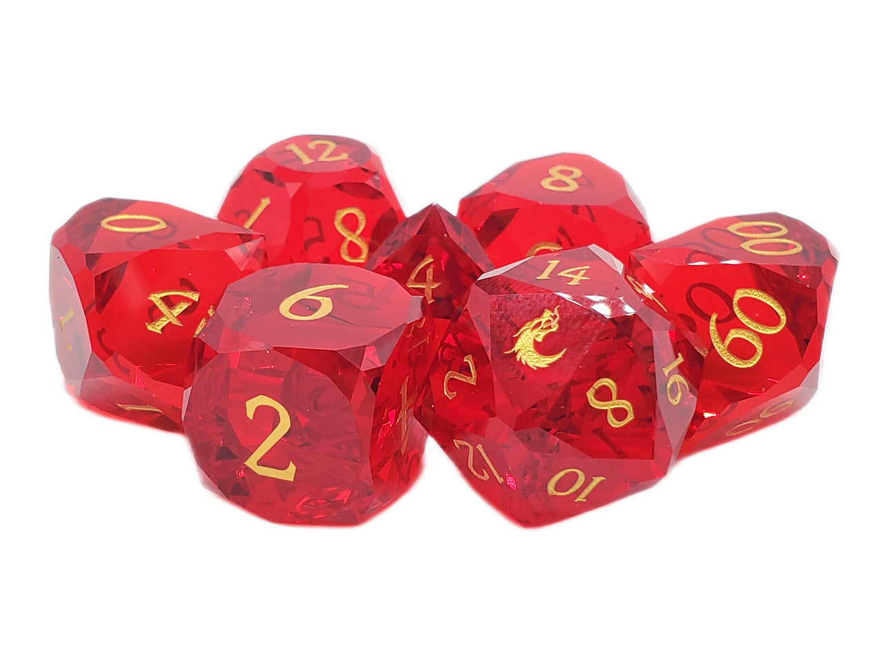 Old School Dice: Gemstone 7-Piece Set - Diamond Cut - Red Ruby | Deep Dive Games St. Marys