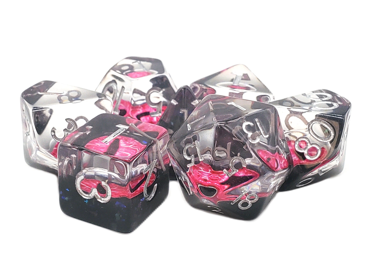 Old School 7 Piece DnD RPG Dice Set: Infused - Dragon Eye - Pink | Deep Dive Games St. Marys