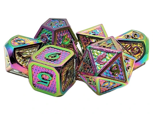 Old School 7 Piece DnD RPG Metal Dice Set: Dragon Scale - Spectral | Deep Dive Games St. Marys