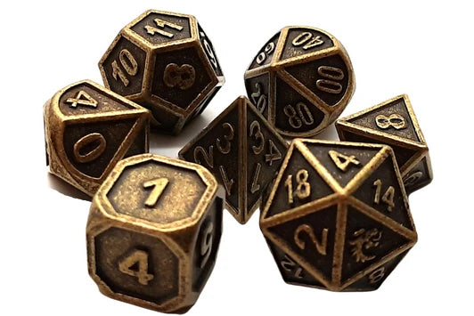 Old School 7 Piece DnD RPG Metal Dice Set: Dwarven Forged - Ancient Gold | Deep Dive Games St. Marys