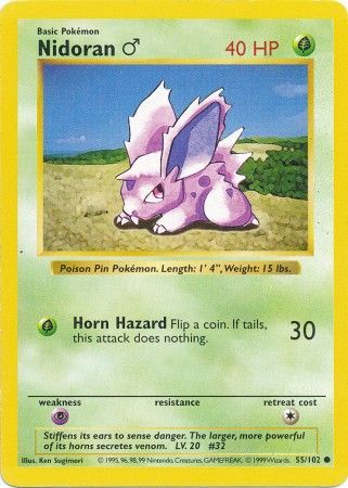 Nidoran (55/102) (Male) [Base Set Shadowless Unlimited] | Deep Dive Games St. Marys