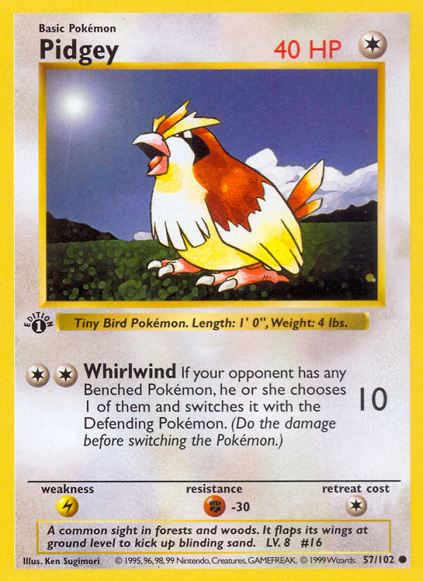Pidgey (57/102) (Shadowless) [Base Set 1st Edition] | Deep Dive Games St. Marys