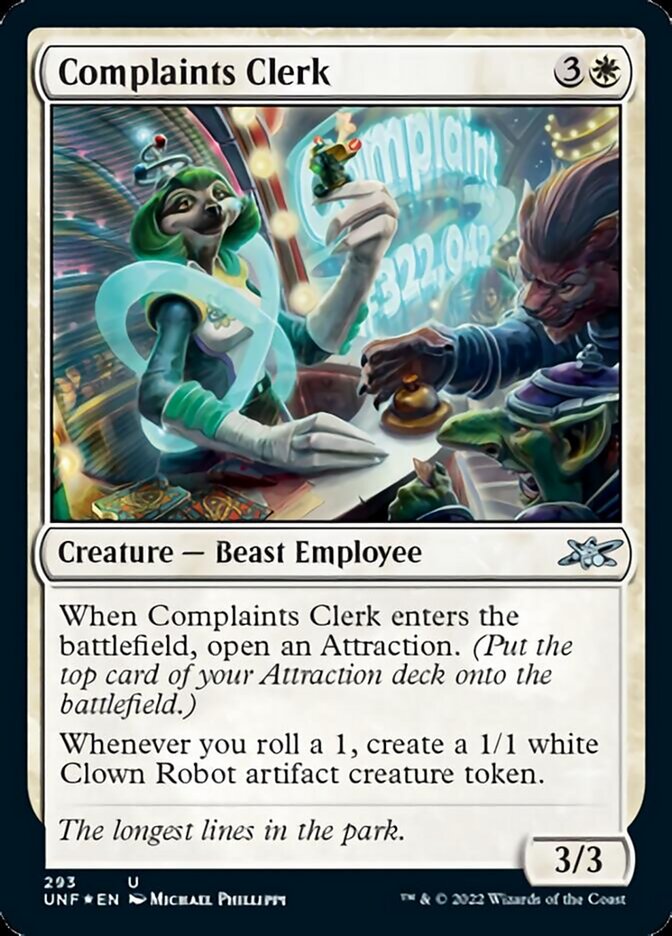 Complaints Clerk (Galaxy Foil) [Unfinity] | Deep Dive Games St. Marys