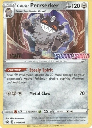 Galarian Perrserker (SWSH008) (Staff Prerelease Promo) [Sword & Shield: Black Star Promos] | Deep Dive Games St. Marys