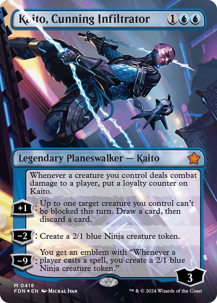 Kaito, Cunning Infiltrator (Borderless) (Mana Foil) [Foundations] | Deep Dive Games St. Marys