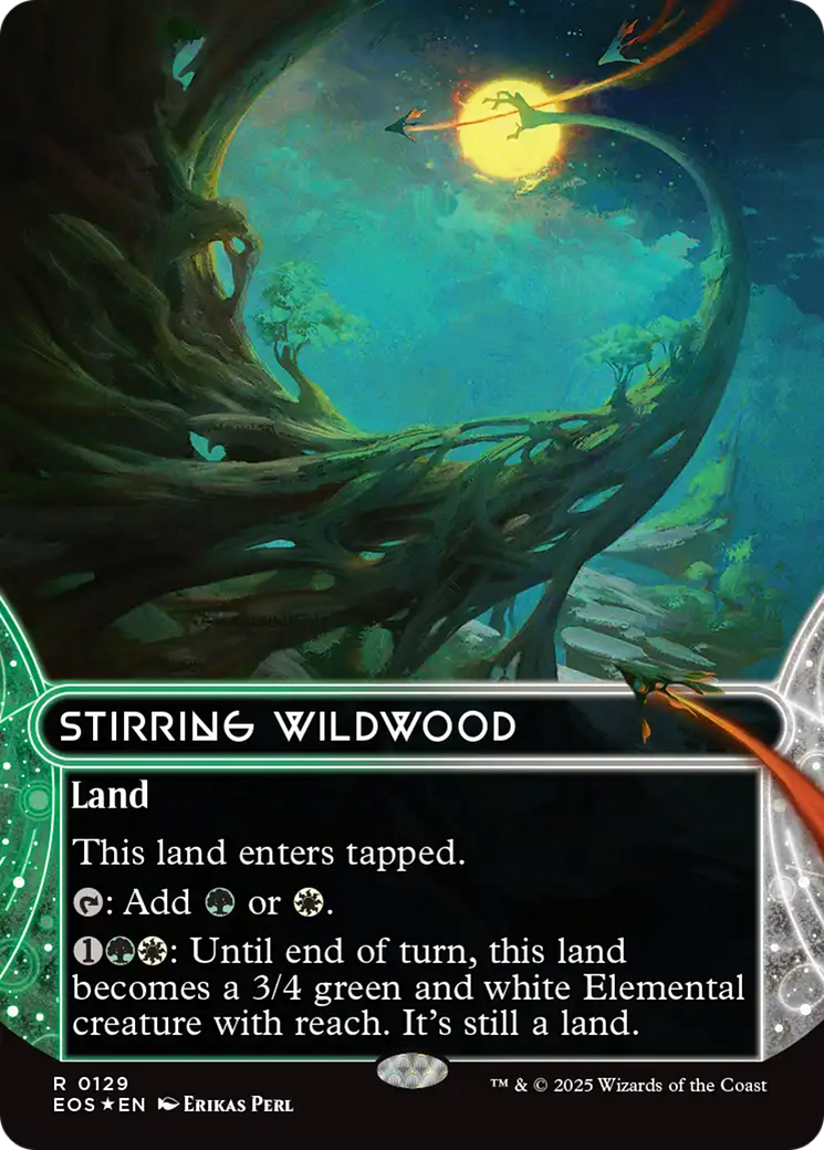 Stirring Wildwood (0129) (Borderless) (Galaxy Foil) [Edge of Eternities: Stellar Sights] | Deep Dive Games St. Marys