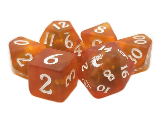 Old School 7 Piece DnD RPG Dice Set: Infused - Frosted Firefly - Orange Burst | Deep Dive Games St. Marys