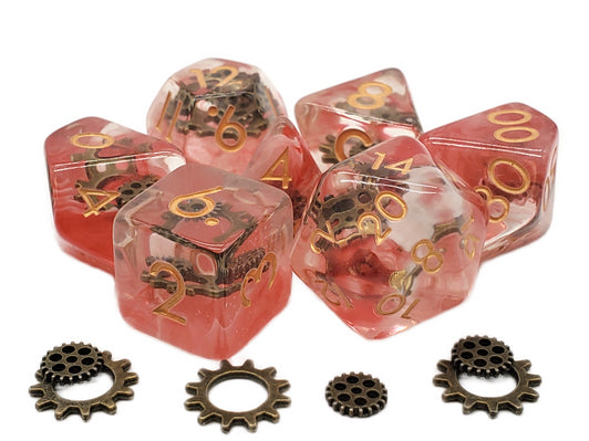 Old School 7 Piece DnD RPG Dice Set: Infused - Ancient Gears | Deep Dive Games St. Marys