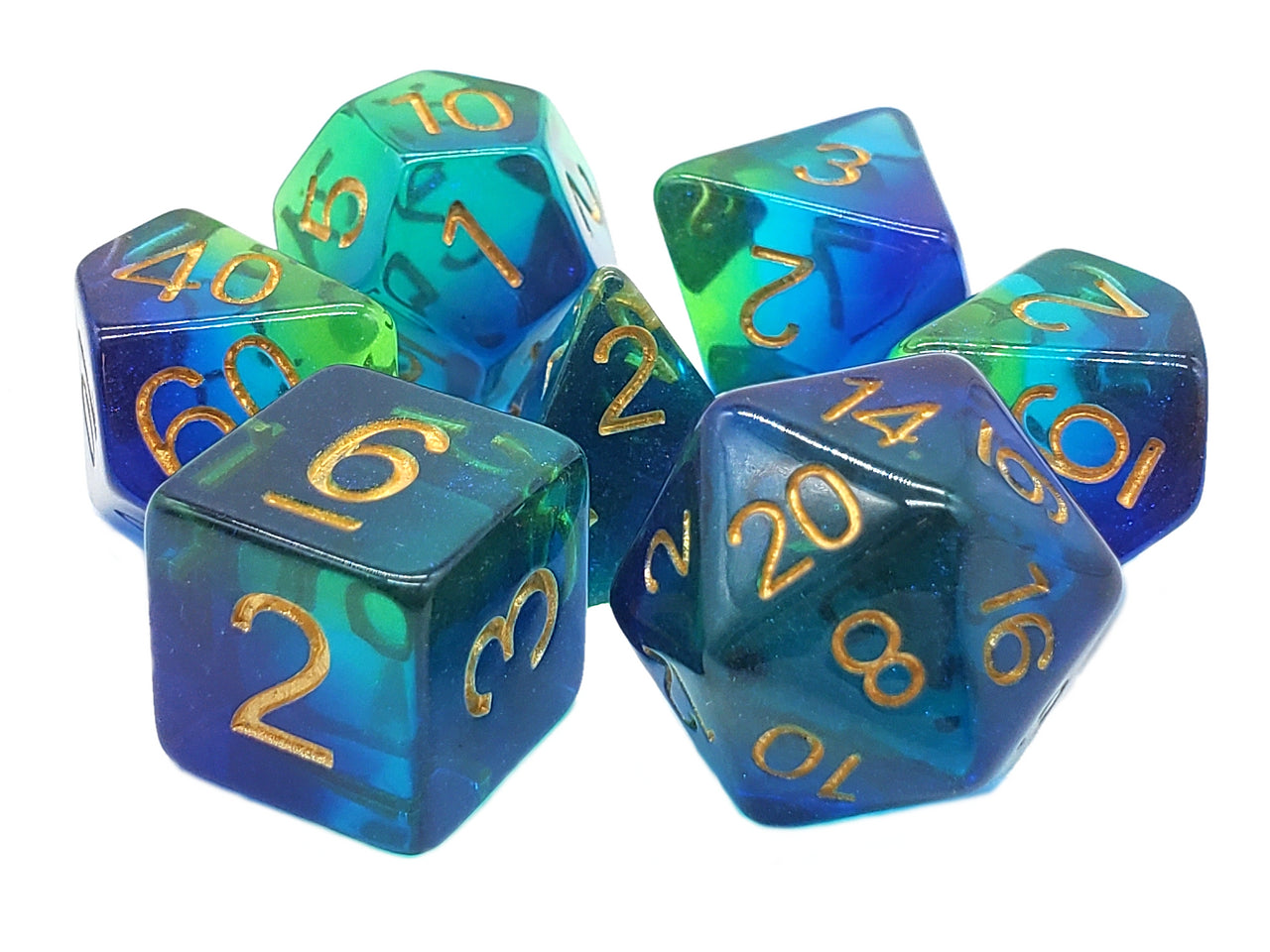 Old School 7 Piece DnD RPG Dice Set: Gradients - Night Time Swim | Deep Dive Games St. Marys