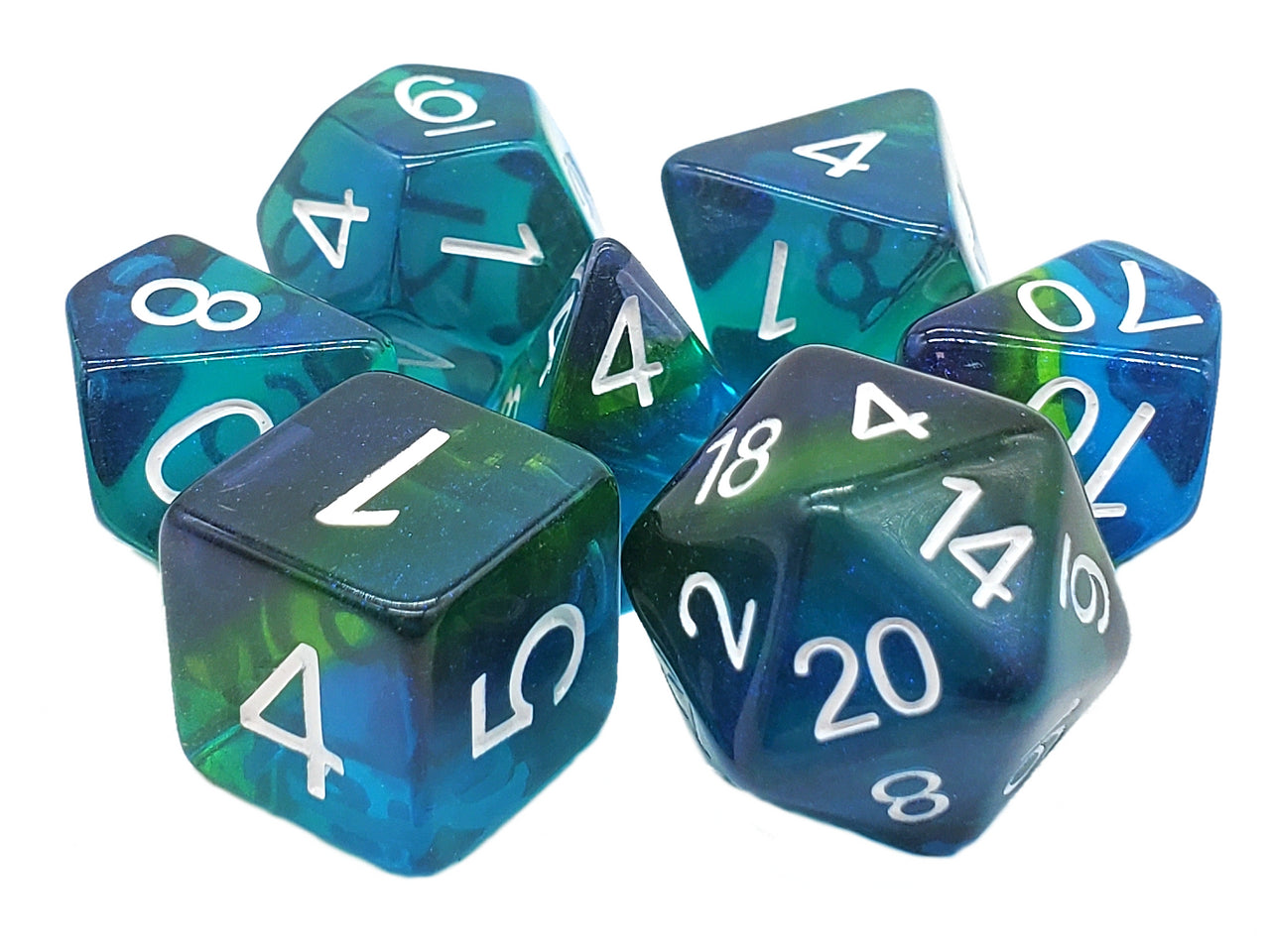 Old School 7 Piece DnD RPG Dice Set: Gradients - Ocean Bay w/ White | Deep Dive Games St. Marys