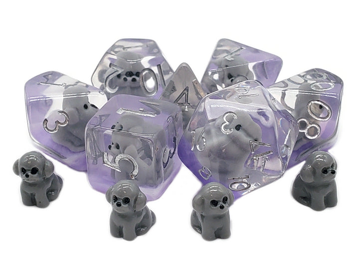 Old School 7 Piece DnD RPG Dice Set: Animal Kingdom - Puppy Dog - Grey | Deep Dive Games St. Marys