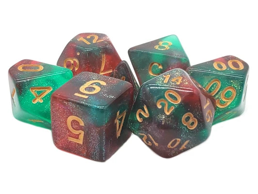 Old School 7 Piece DnD RPG Dice Set: Galaxy - Holly Berry! | Deep Dive Games St. Marys