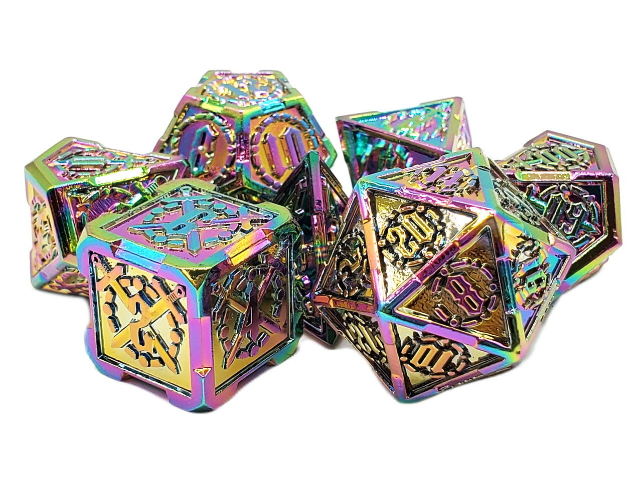 Old School 7 Piece DnD RPG Metal Dice Set: Knights of the Round Table - Spectral | Deep Dive Games St. Marys