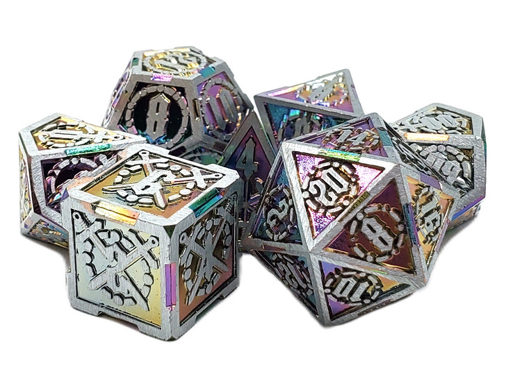 Old School 7 Piece DnD RPG Metal Dice Set: Knights of the Round Table - Spectral w/ Silver | Deep Dive Games St. Marys