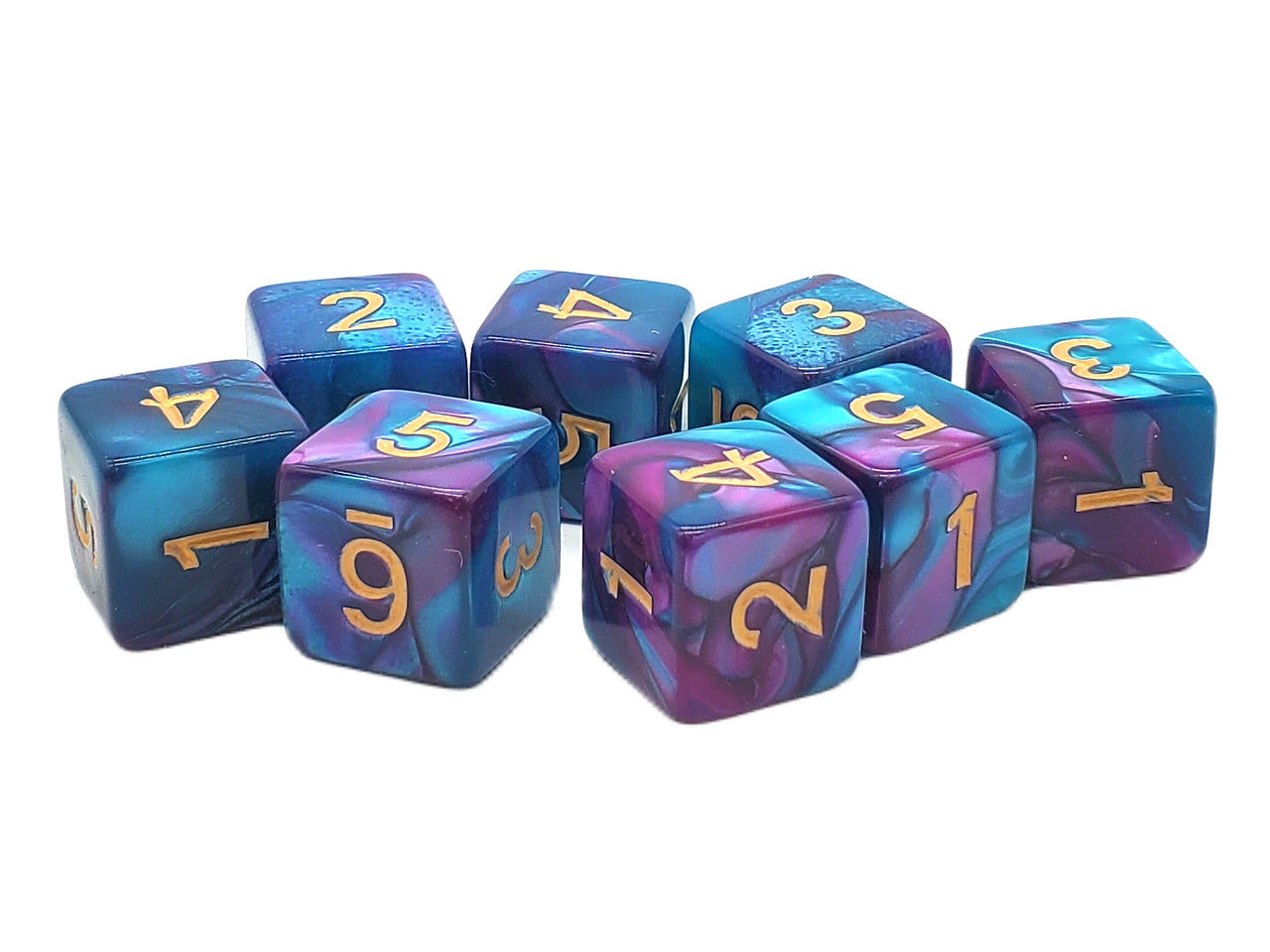 Old School Dice: D6 8-Piece Dice Set - Vorpal - Lilac & Light Blue w/ Gold | Deep Dive Games St. Marys