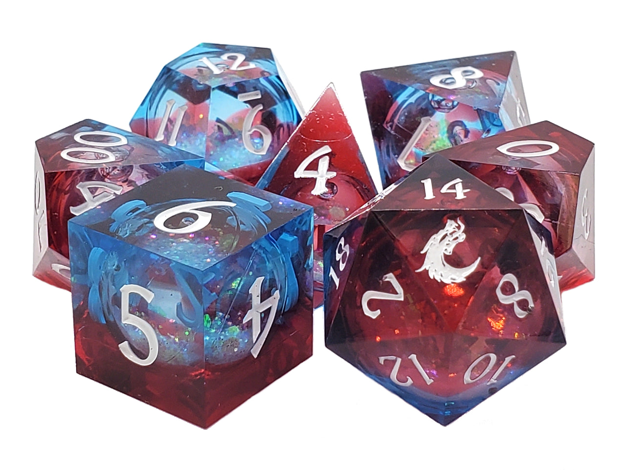 Old School 7-Piece Sharp Edged Dice Set: Liquid Infused - Space Nebula Fury | Deep Dive Games St. Marys