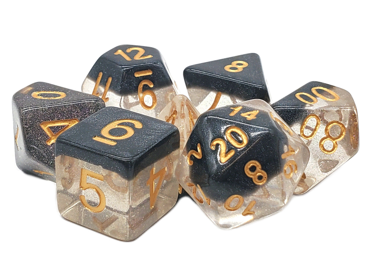Old School 7 Piece DnD RPG Dice Set: Luminous - Black Crystal | Deep Dive Games St. Marys