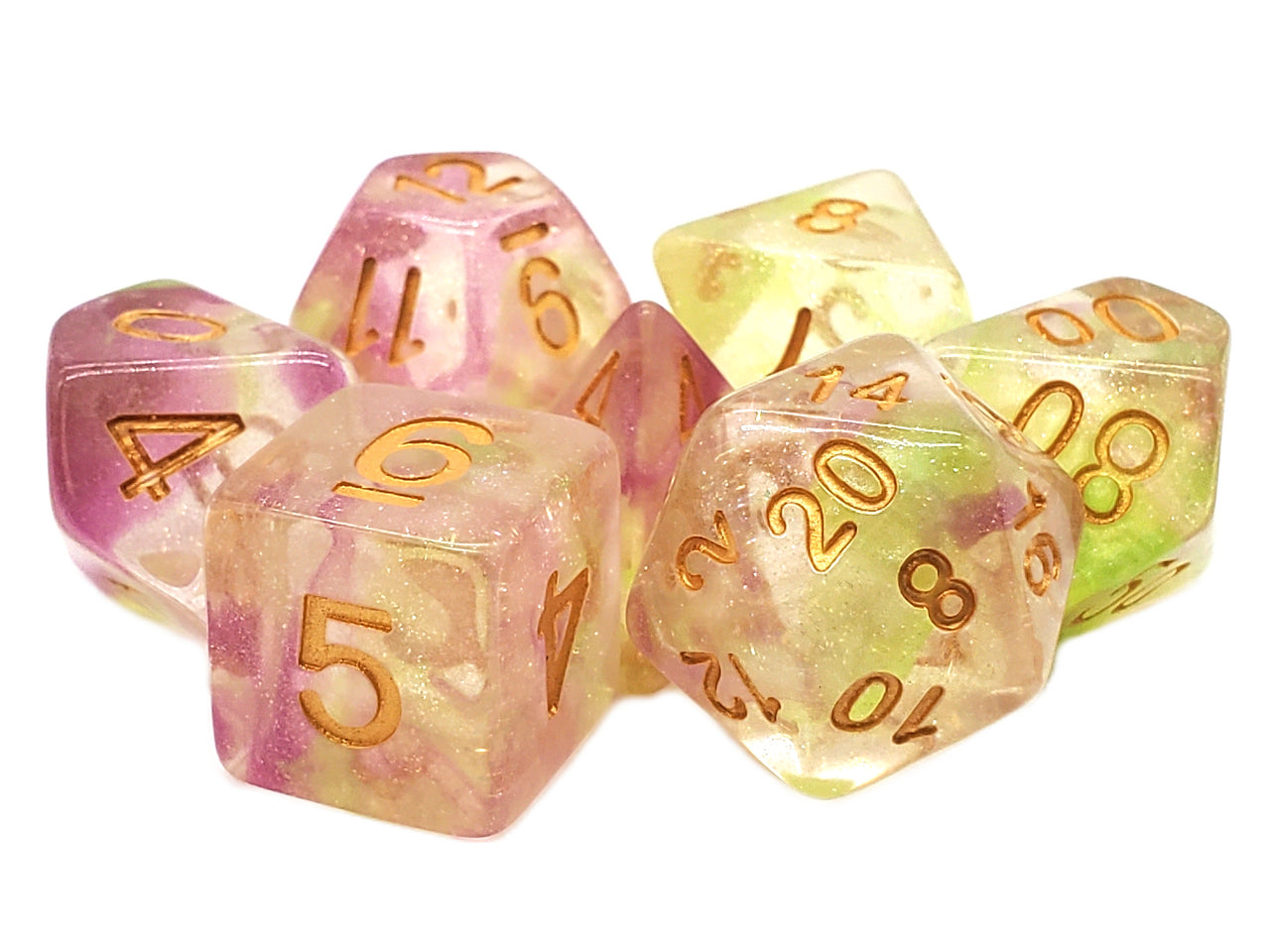 Old School 7 Piece DnD RPG Dice Set: Luminous - Rose Garden | Deep Dive Games St. Marys