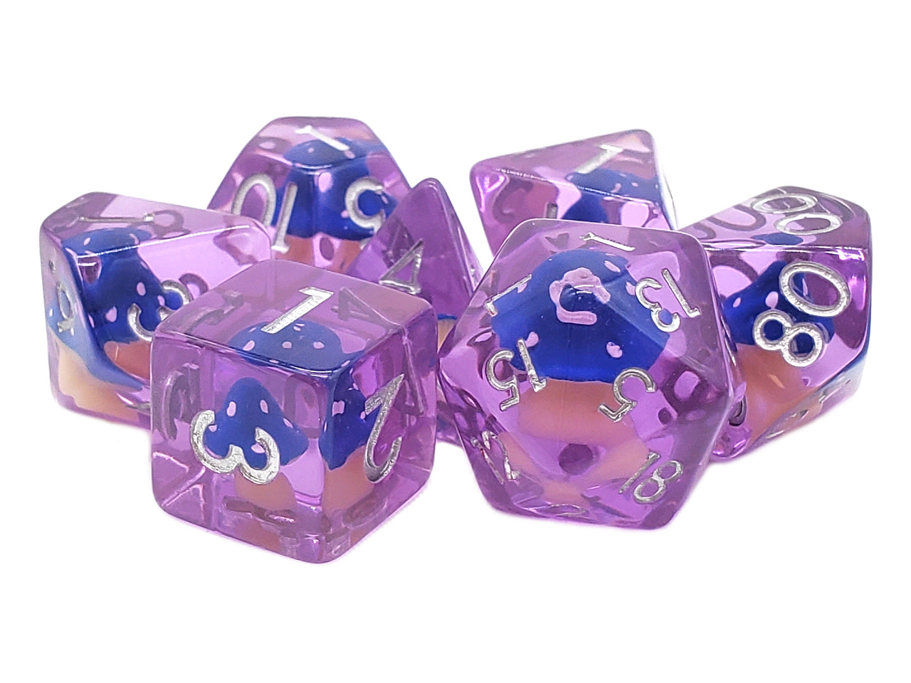 Old School 7 Piece DnD RPG Dice Set: Infused - Mushroom - Blue | Deep Dive Games St. Marys