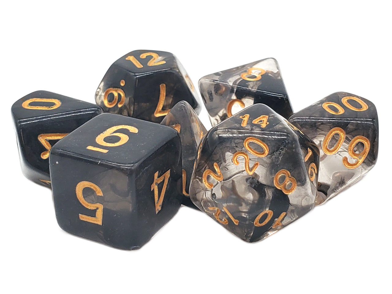 Old School 7 Piece DnD RPG Dice Set: Odyssey - Black | Deep Dive Games St. Marys