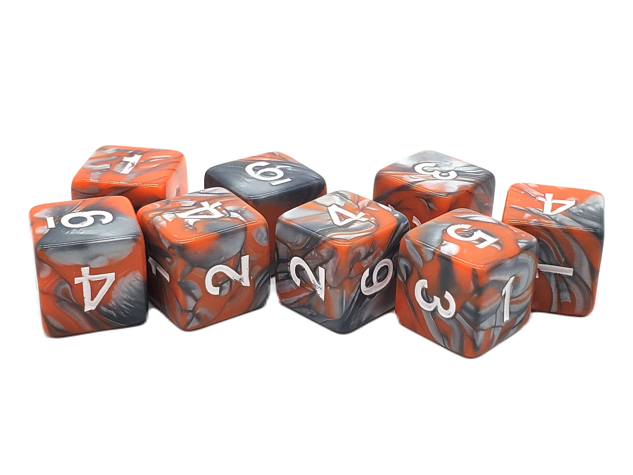 Old School Dice: D6 8-Piece Dice Set - Vorpal - Silver & Orange | Deep Dive Games St. Marys