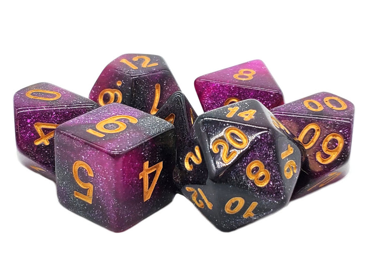 Old School 7 Piece DnD RPG Dice Set: Galaxy - Purple & Black | Deep Dive Games St. Marys