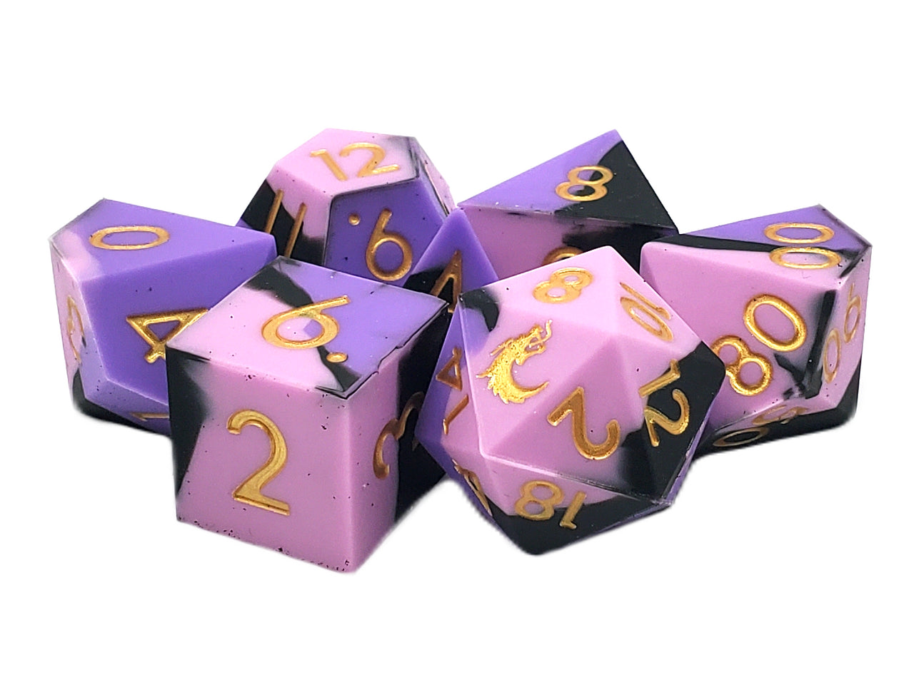 Old School Dice: Silicone 7-Piece Sets - Purple, Pink & Black | Deep Dive Games St. Marys