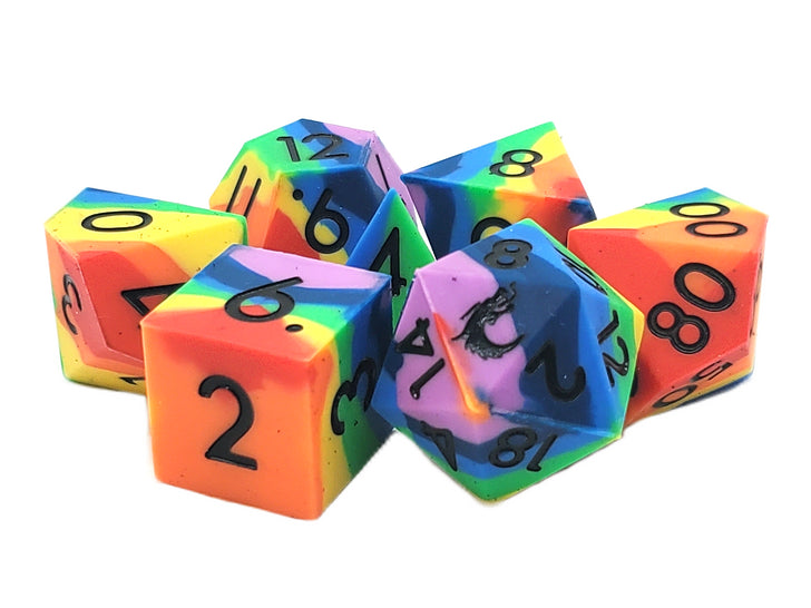 Old School Dice: Silicone 7-Piece Sets - Rainbow | Deep Dive Games St. Marys