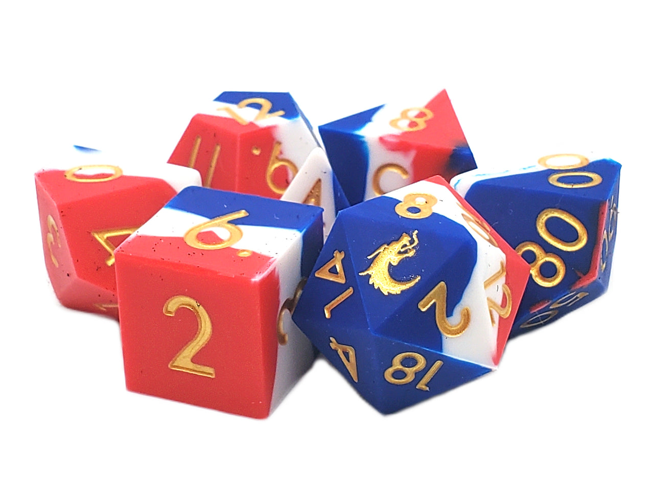 Old School Dice: Silicone 7-Piece Sets - Red, White & Blue | Deep Dive Games St. Marys