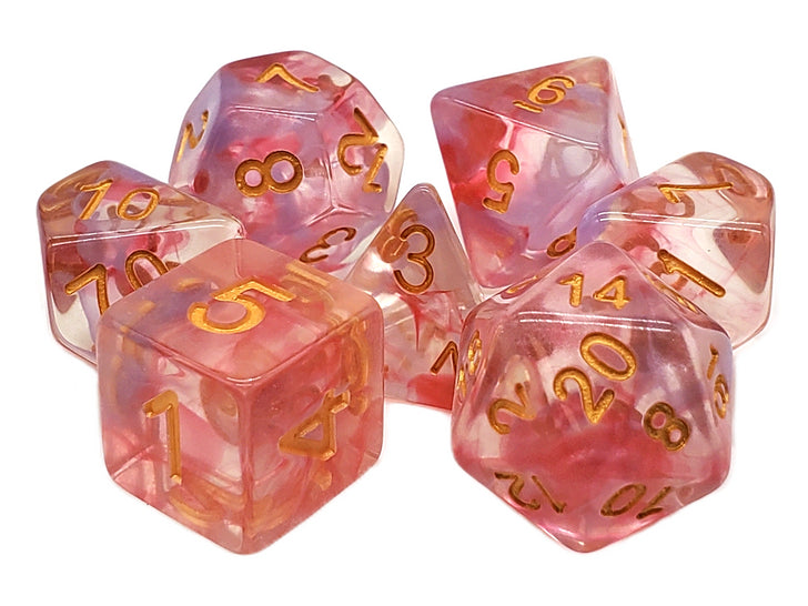 Old School 7 Piece DnD RPG Dice Set: Odyssey - Rose Red Swirl | Deep Dive Games St. Marys