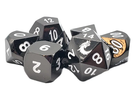 Old School 7 Piece DnD RPG Metal Dice Set: Halfling Forged - Electric Black | Deep Dive Games St. Marys