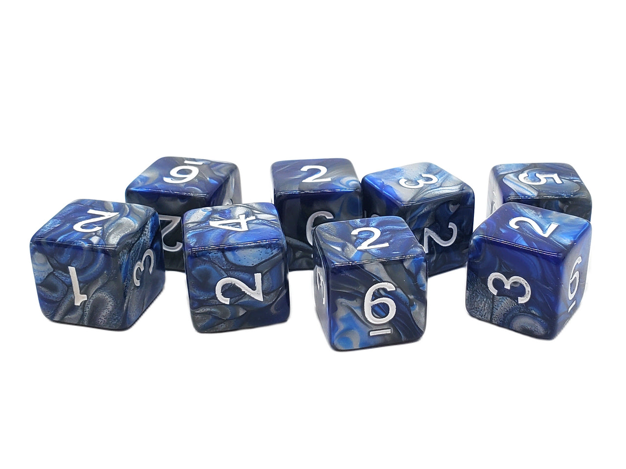 Old School Dice: D6 8-Piece Dice Set - Vorpal - Silver & Blue | Deep Dive Games St. Marys