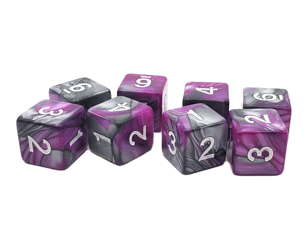 Old School Dice: D6 8-Piece Dice Set - Vorpal - Silver & Purple | Deep Dive Games St. Marys