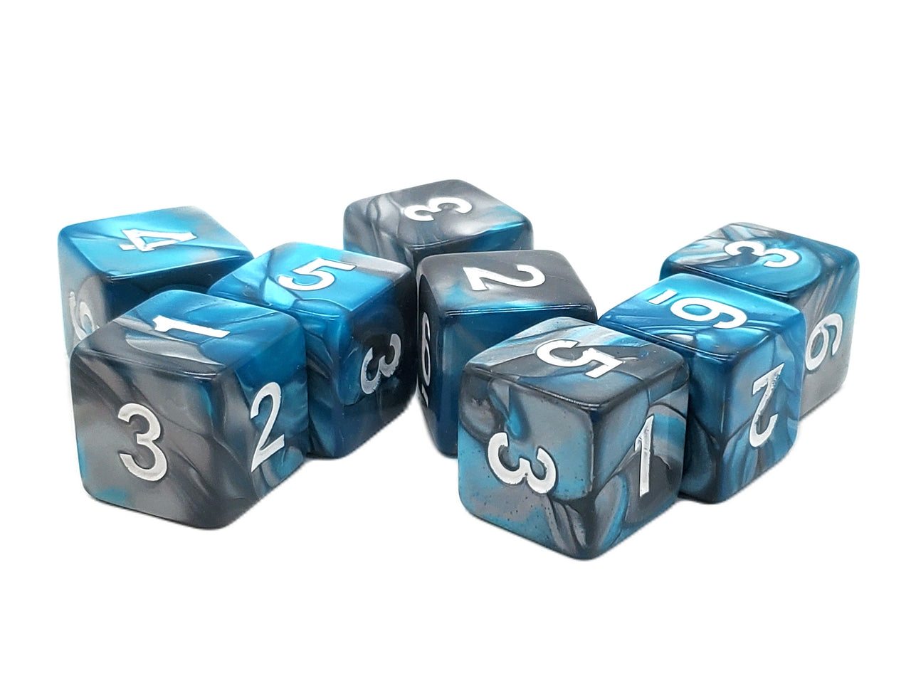 Old School Dice: D6 8-Piece Dice Set - Vorpal - Silver & Teal | Deep Dive Games St. Marys