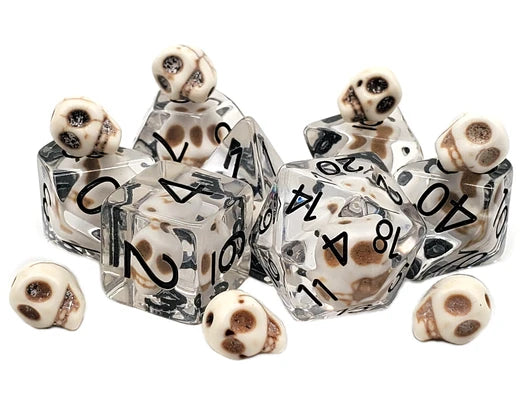 Old School 7 Piece DnD RPG Dice Set: Skull White | Deep Dive Games St. Marys